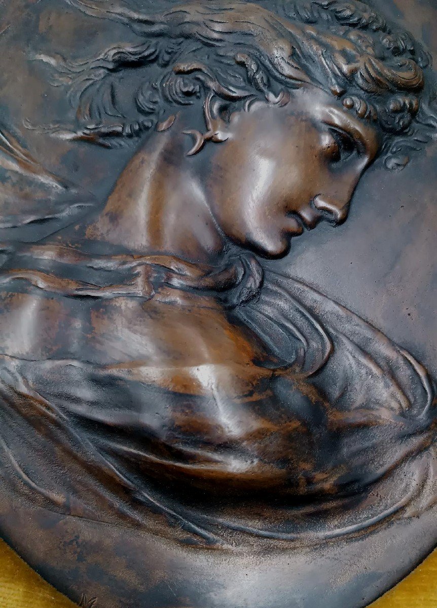 Paire De Reliefs En Bronze Art Nouveau De Visages Féminins-photo-4