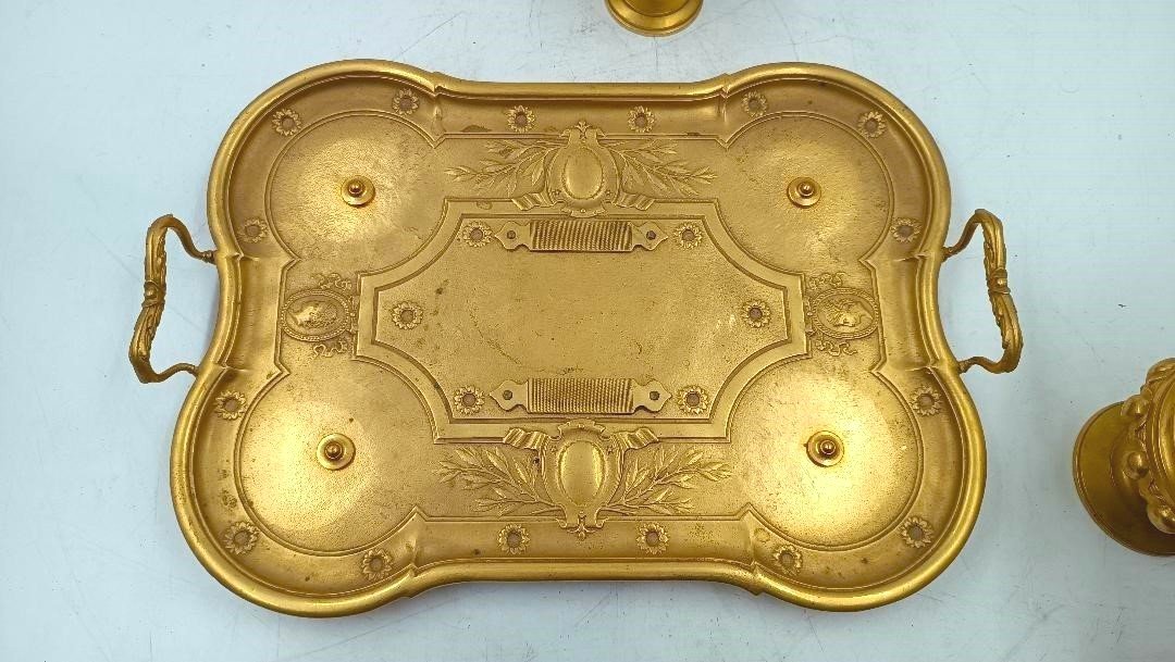 Large Mercury-gilt Bronze Inkwell From The Napoleon III Period-photo-3