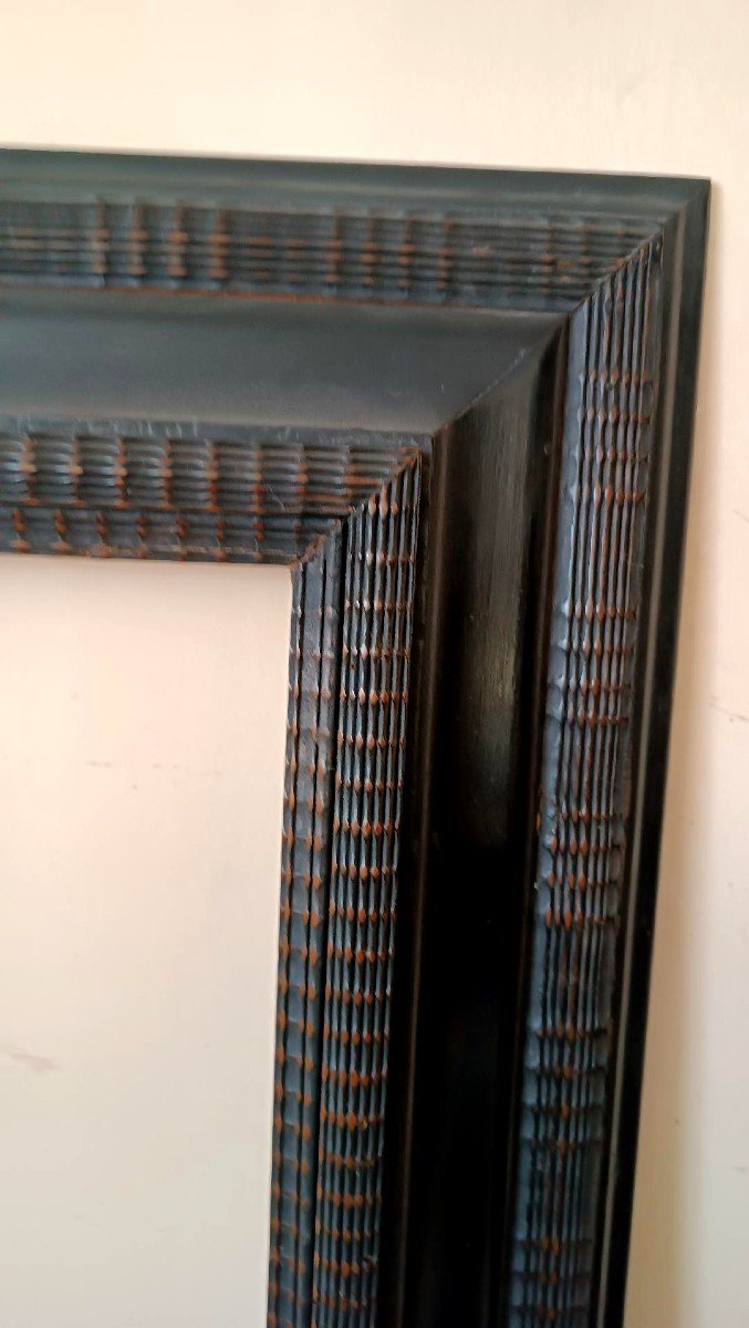 Large Guilloche Frame In Ebonized Wood 19th Century-photo-4