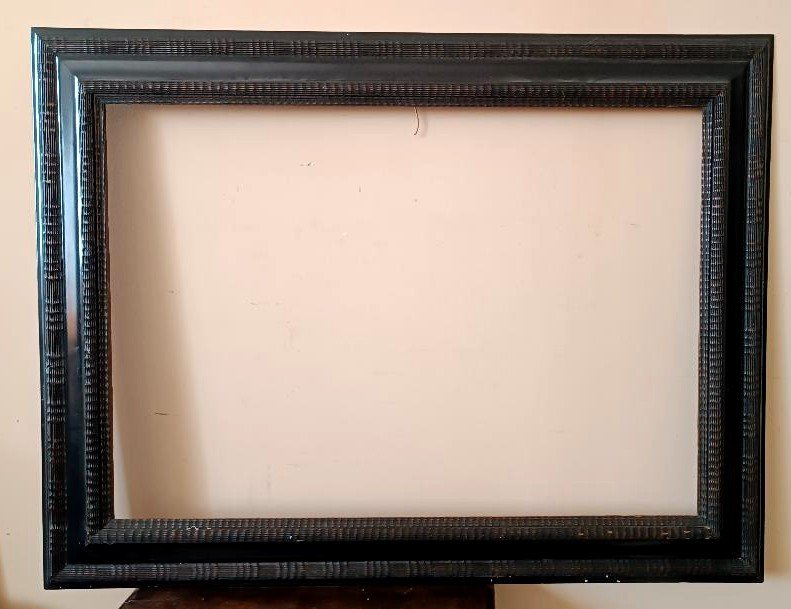 Large Guilloche Frame In Ebonized Wood 19th Century-photo-4