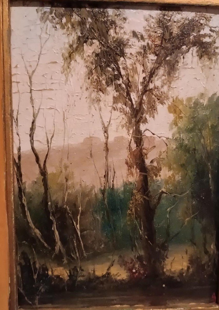 Painting  Oil On Cardboard Signed Landscape Framework Frame-photo-4