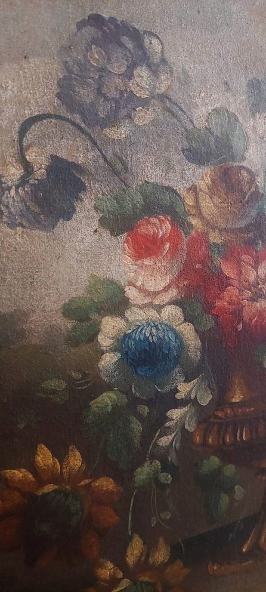 Oil Painting On Canvas Still Life Late With Flowers  First Century Italy-photo-3