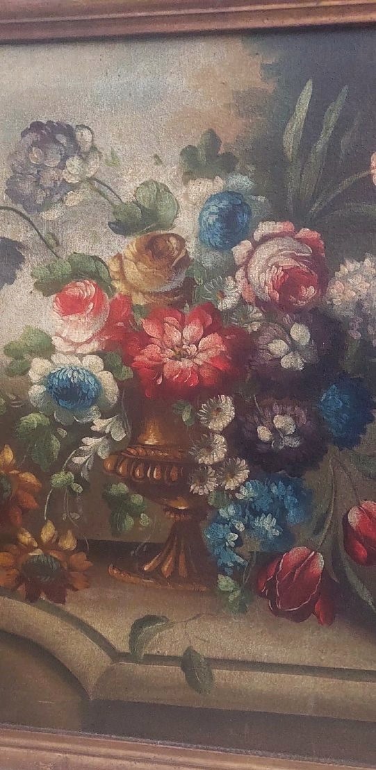 Oil Painting On Canvas Still Life Late With Flowers  First Century Italy-photo-4