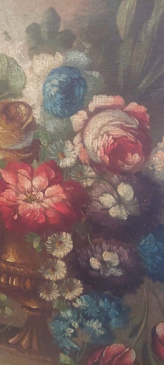 Peinture à l'huile sur toile nature morte au fleurs debut de   19ème siècle Italie-photo-5