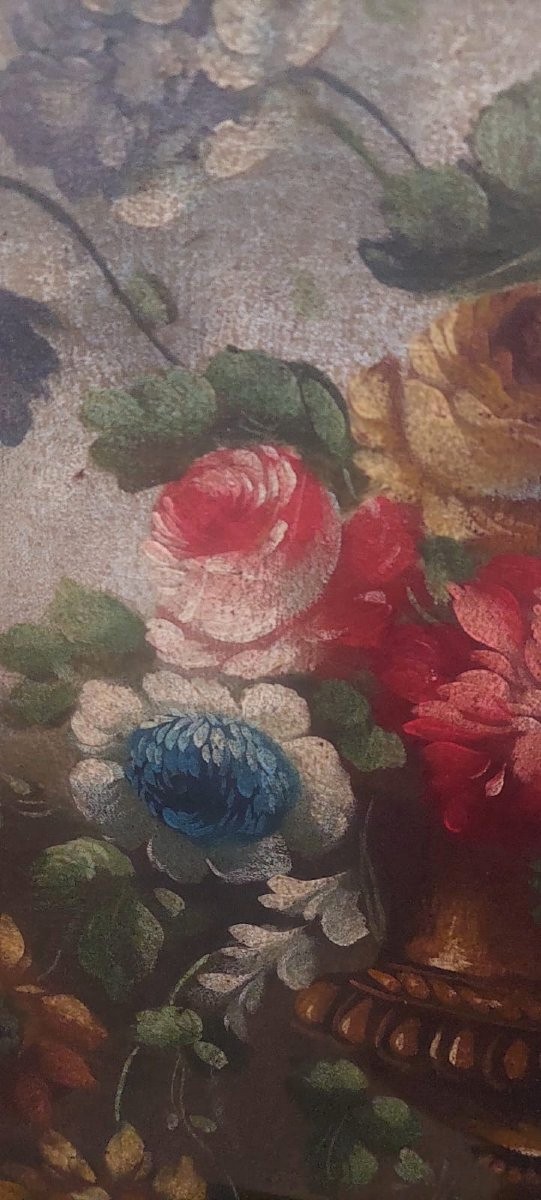 Peinture à l'huile sur toile nature morte au fleurs debut de   19ème siècle Italie-photo-6