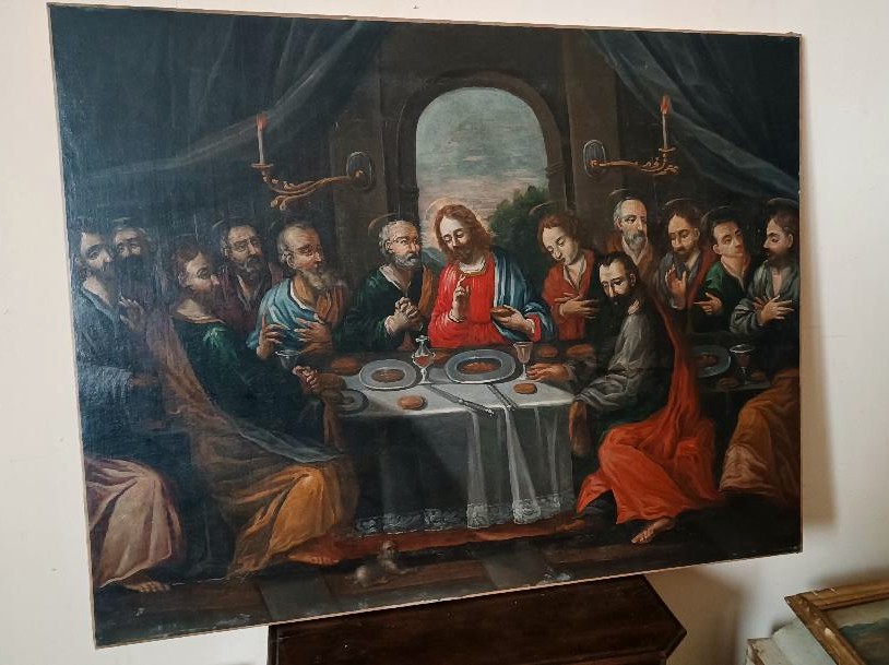 Antique Oil On Canvas "last Supper", Venetian School 17th Century-photo-2