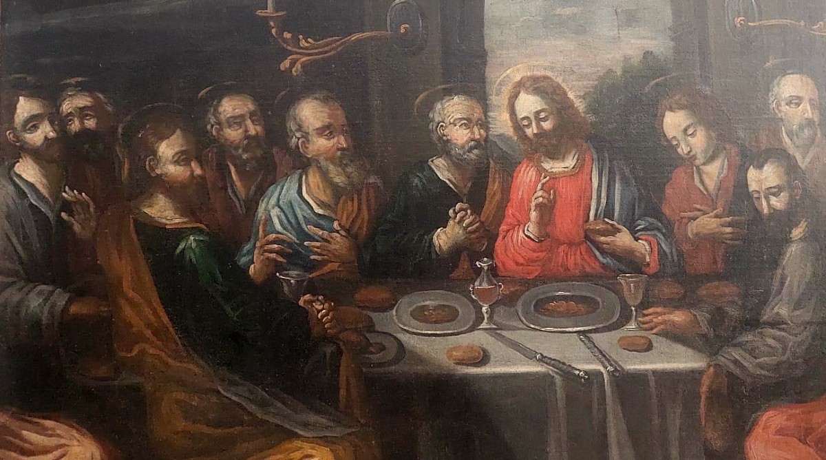 Antique Oil On Canvas "last Supper", Venetian School 17th Century-photo-8