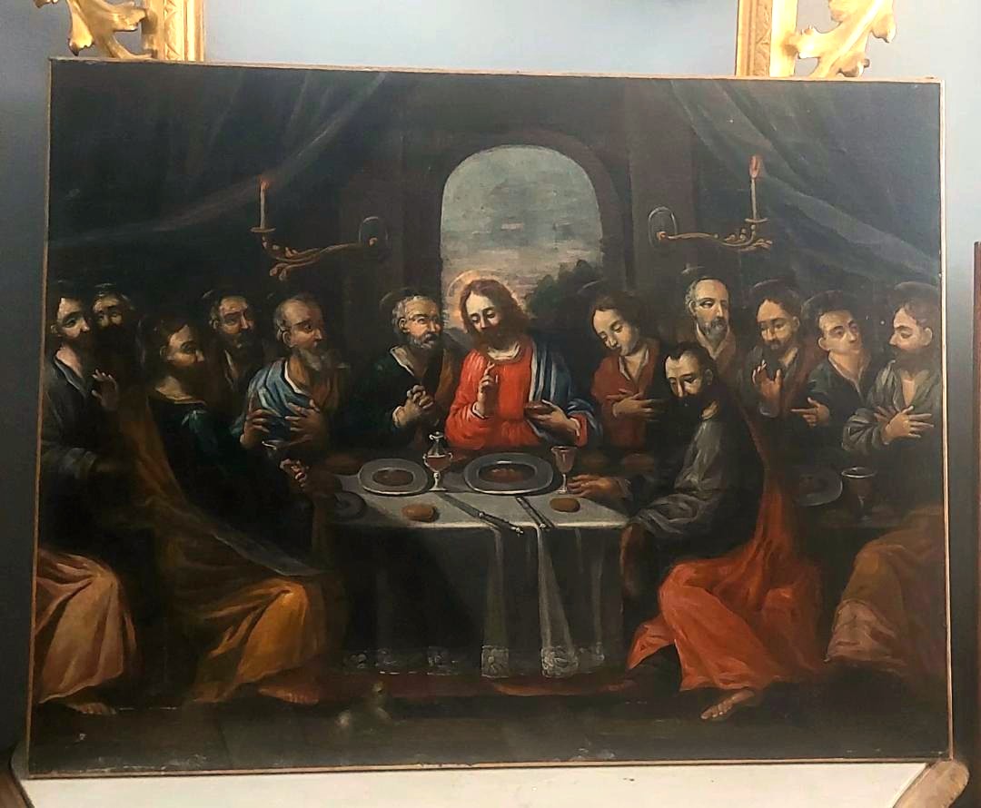 Antique Oil On Canvas "last Supper", Venetian School 17th Century