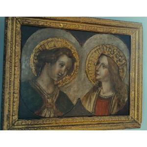 Painting On Wood From The End Of The 16th Century - Madonna And Announcing Angel