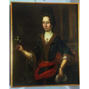 Ancient Portrait Painting Of A Noblewoman From The European School