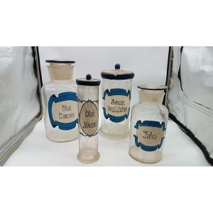 4 Grands Pots De Pharmacie Anciens En Verre