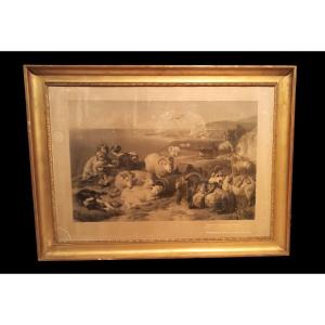 Large Gilded Frame Charles X - Engraving - First Half Of The 19th Century