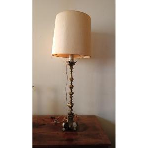 Large Antique Bronze Candlestick Lamp