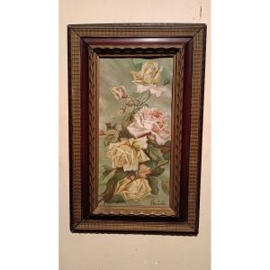 Oil Painting On Paper Depicting Roses - Signed A.sambuchi