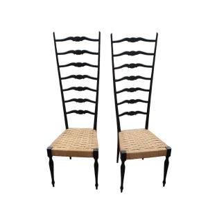 Pair Of Chiavarine Chairs With High Back Design From The 1950s/60s