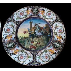 Very Large Majolica Parade Plate From The 1920s Faenza Giuseppe Fiumi - 57 Cm