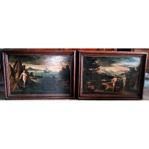 Pair Of Ancient Paintings - Mythological Subject - Roman School - 17th Century
