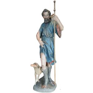 Large Polychrome Wooden Sculpture From The End Of The 17th Century - San Rocco