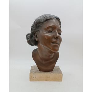 Bronze Female Bust Sculpture By Attilio Torresini