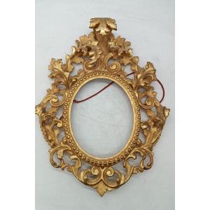 Pure Gold Gilded Frame, Carved Oval, 19th Century, 45x35 Cm