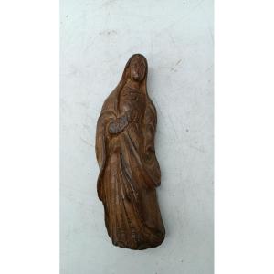 Ancient Small Wood Sculpture Folk Art Madonna 18th Century