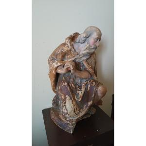 Large Plaster Sculpture, Nativity Scene Shepherd From The End Of The 18th Century