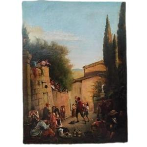 Oil Painting On Canvas , 19th Century Genre Scene