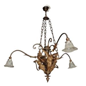 Ancien Lustre En Bronze