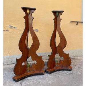 Large Pair Of Wooden Tripod Bases From The Late 18th Century