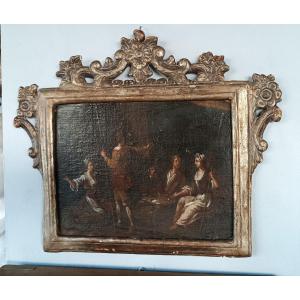 Oil Painting On Canvas Transferred Onto Cardboard - Popular Scene - 18th Century France