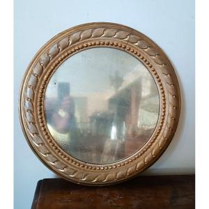 Antique Round Gilded Wood Frame With 19th Century Mirror