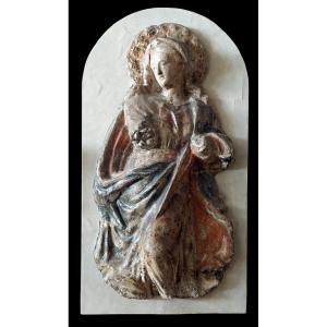 Madone En Papier Mâché Et Stuc 18ème Siècle Italie