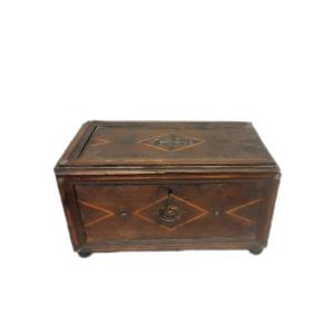 Ancient 17th Century Inlaid Wooden Alms Box