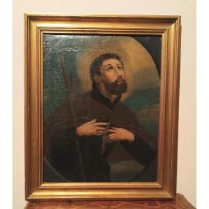 Antique Oil Painting On Canvas 18th Century Saint Francis Xaver