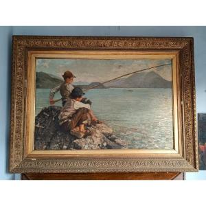 Grand Huile Sur Toile - Pêcheurs - Alfonso Muzii (castellamare 1856-pescara 1946)  195 X 145