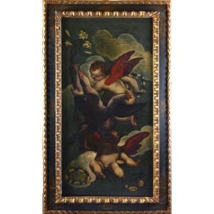 Ancient Oil Painting On Canvas, 17th Century Venetian School, Ancient Frame