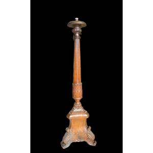 Très Grande Lampe Bougeoir Chandelier Louis XIV En Chêne, Fin XVIIème Siècle