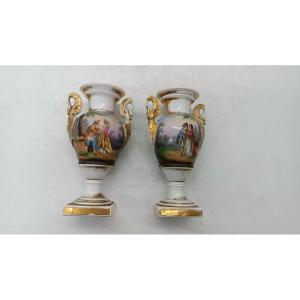 Ancient Pair Of French Empire Decorated Porcelain Vases