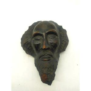 Antique 19th Century Wood Carved Head Sculpture