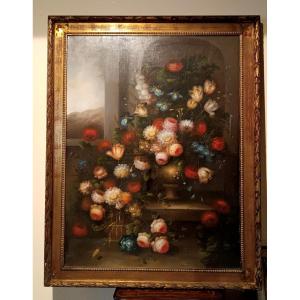 Large Painting - Oil On Canvas - Vase With Flowers - Signed Z.cowen