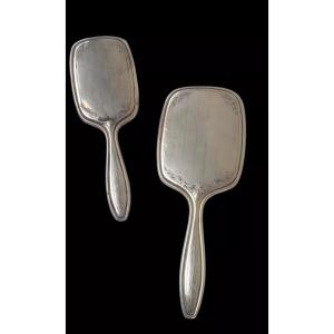 Antique Dressing Set With Mirror And Brush, Early 1900s, Chiselled 800 Silver