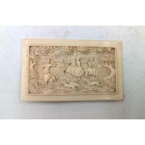 Plaque En Ivoire école Allemande Scène De Chasse 19ème Siècle