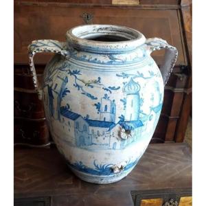 Grand Pot Antique En Majolique De Naples Du 19ème Siècle