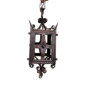 Large Forged Wrought Iron Lamp 19th Century Tuscany From Villa Nobiliare