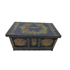  Original 19th Century Jewelery Box In Softwood Painted With Floral Motifs, 