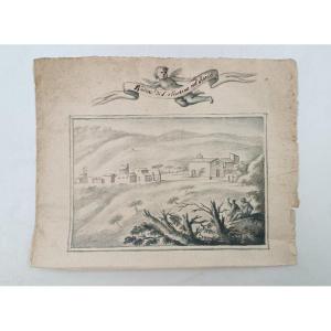 Antique Pencil Watercolor Drawing 18th Century Tuscan School "badia San Martino