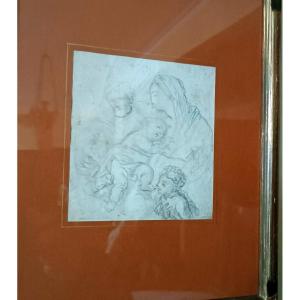 Dessin d'étude Au Crayon Antique XVIIIe Siècle école Italienne De La Sainte Famille