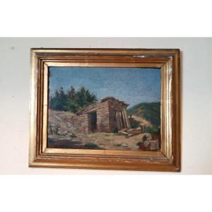 Peinture De Paysage à l'Huile Sur Carton, Cadre Ancien Du Début Des Années 1900