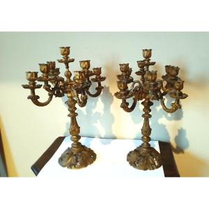 Large Pair Of 19th Century Gilt Bronze Candlesticks