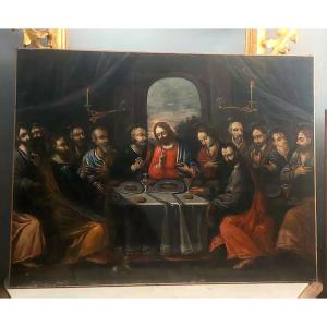 Antique Oil On Canvas "last Supper", Venetian School 17th Century